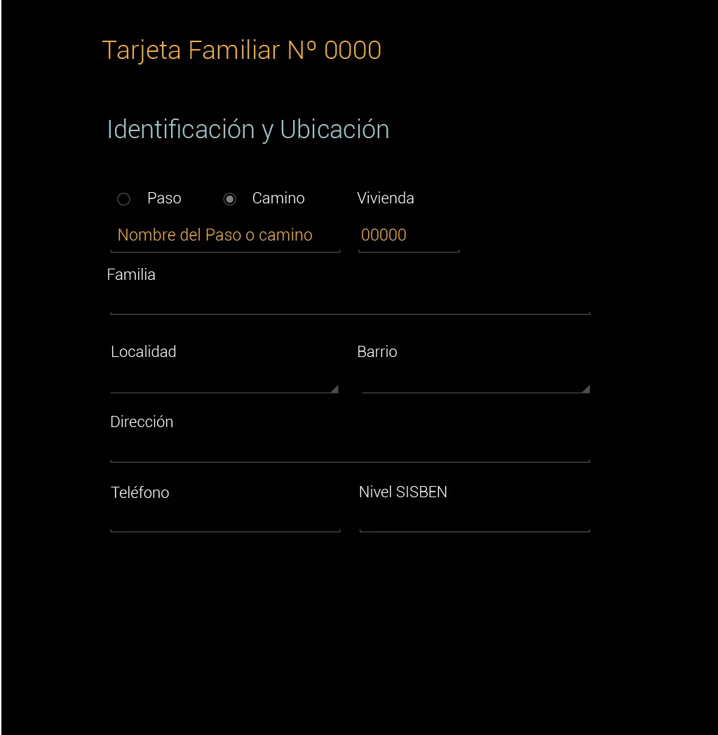 Pantalla móvil de identificación y ubicación de la familia