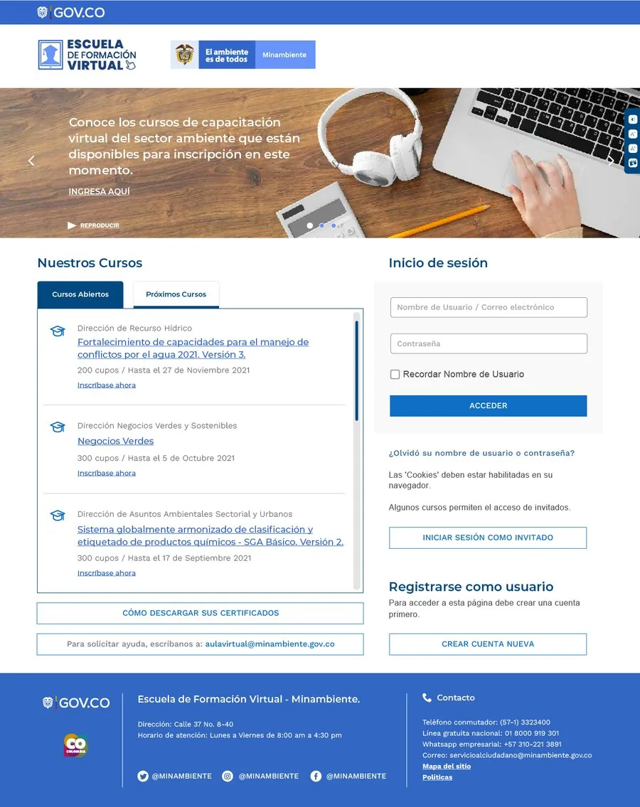 Portada de la Escuela de Formación Virtual del Ministerio de Ambiente
