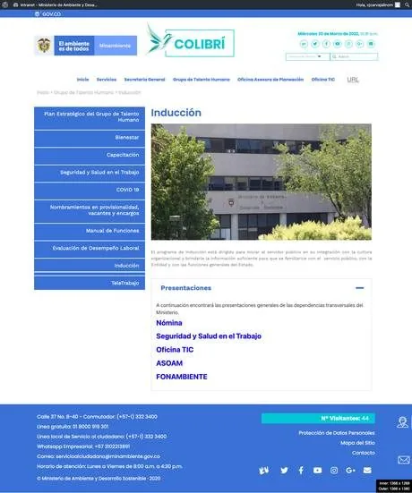 Portada de la intranet Colibrí del Ministerio