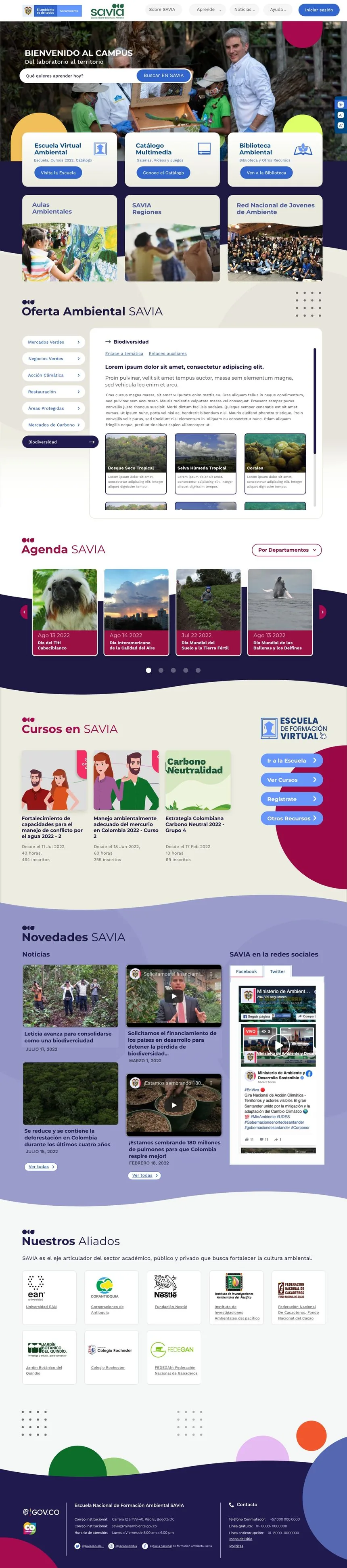 Portada del portal de SAVIA, Escuela Nacional de Formación Ambiental
