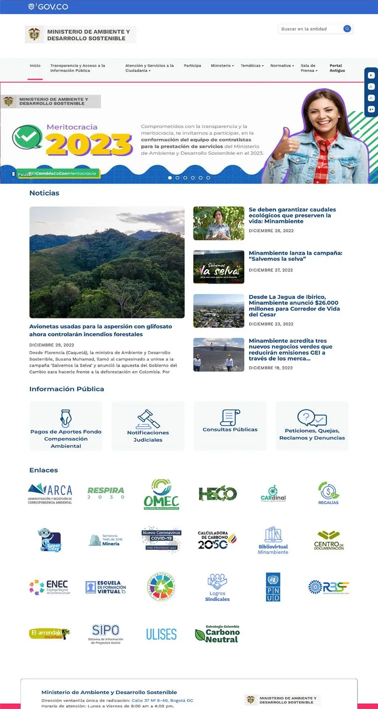 Portada del portal nuevo de Minambiente el 28 de diciembre de 2022