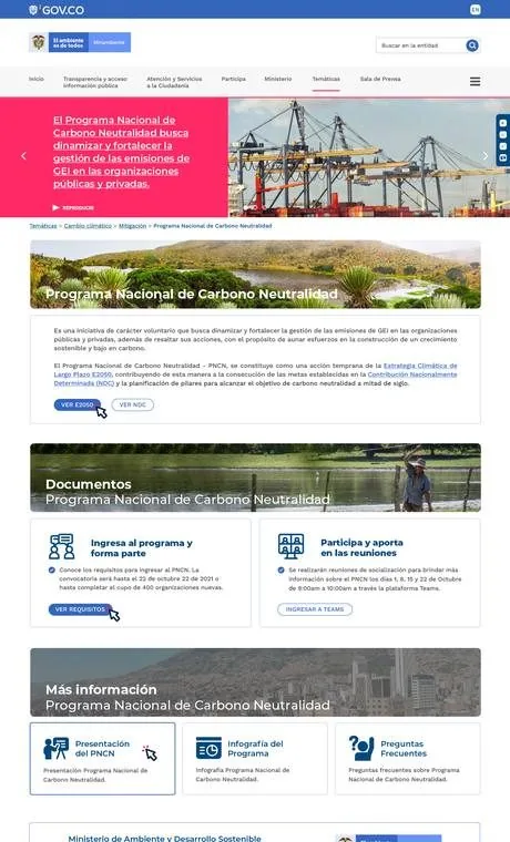Portada del Programa Nacional de Carbono Neutralidad