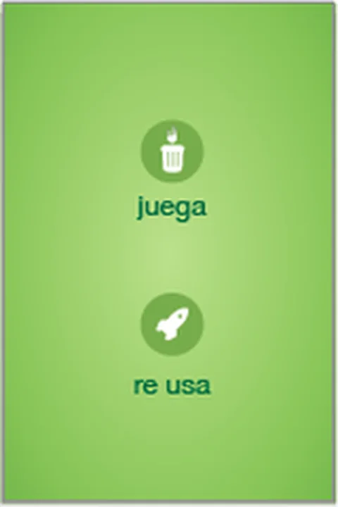 Menú principal de GREENER con las dos únicas opciones: juega y re usa