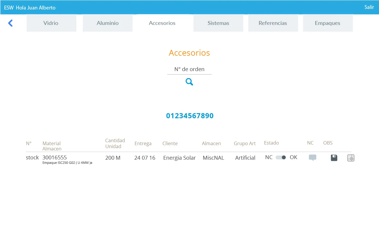 Detalle de orden de accesorios