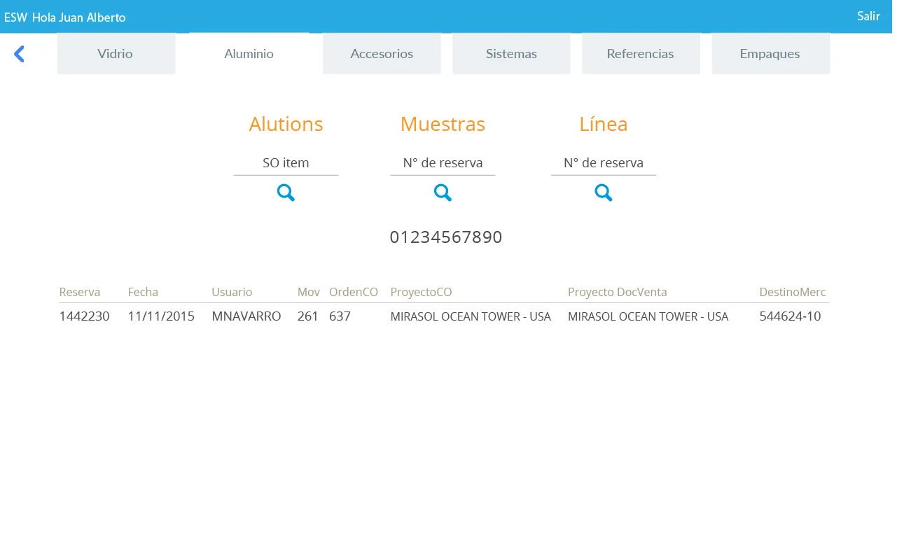 Búsqueda de aluminio en GlassInspector con sus resultados