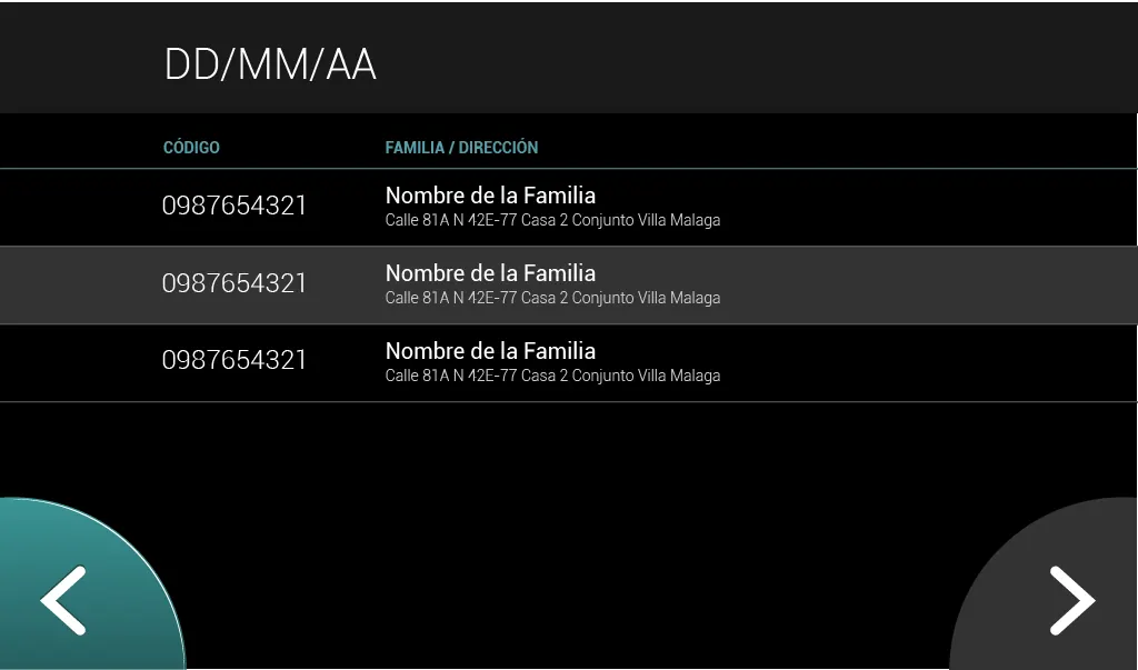 Listado familias diseno — Caminantes de la Salud