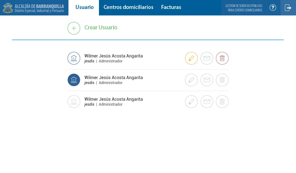 Listado usuarios — Centros Domiciliarios