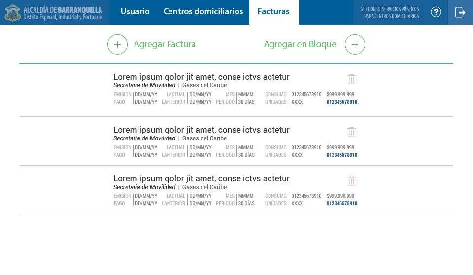Listado facturas — Centros Domiciliarios