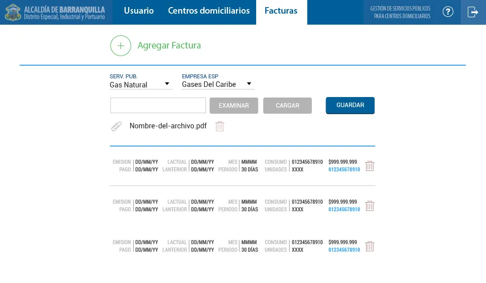 Agregar factura — Centros Domiciliarios