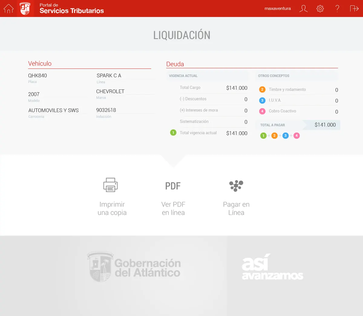 Liquidacion servicios tributarios vista horizontal — María Mulata · Gestión del Talento Humano y Nómina