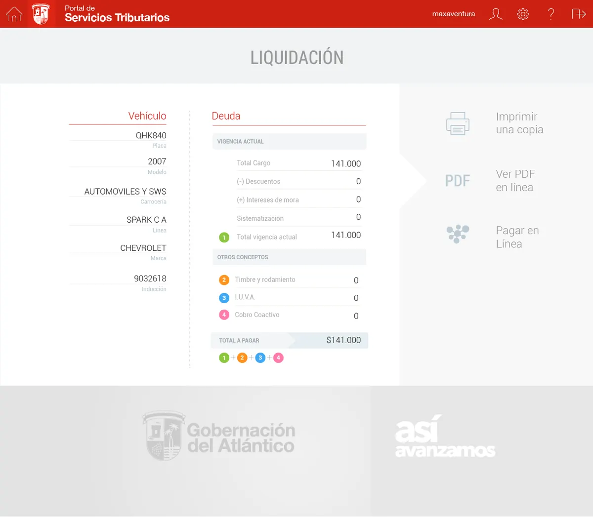 Liquidacion servicios tributarios vista vertical — María Mulata · Gestión del Talento Humano y Nómina