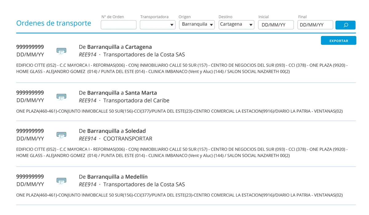 OrdenesTransporte — Órdenes de Transporte
