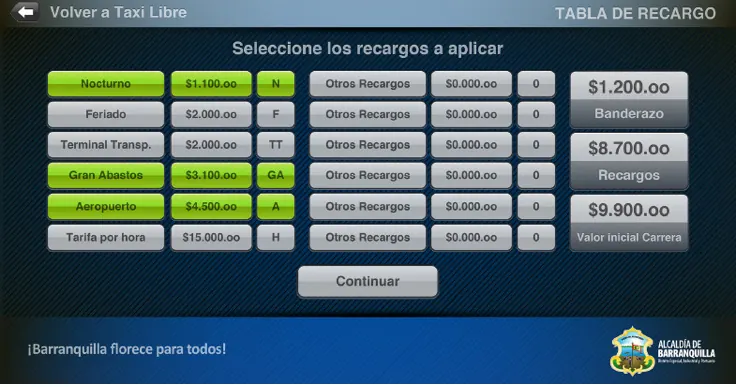 Tabla recargos — Taxímetro digital