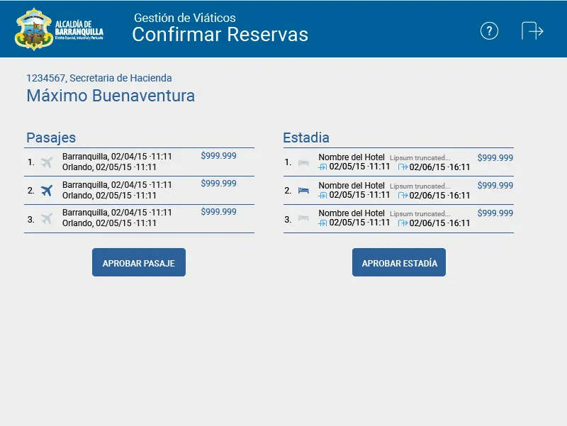 Confirmar reservas — Viáticos